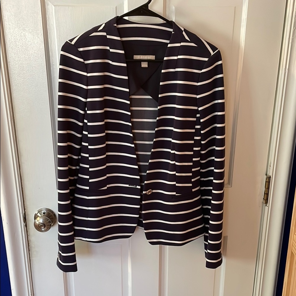 Navy and White Striped Banana Republic Women's Blazer